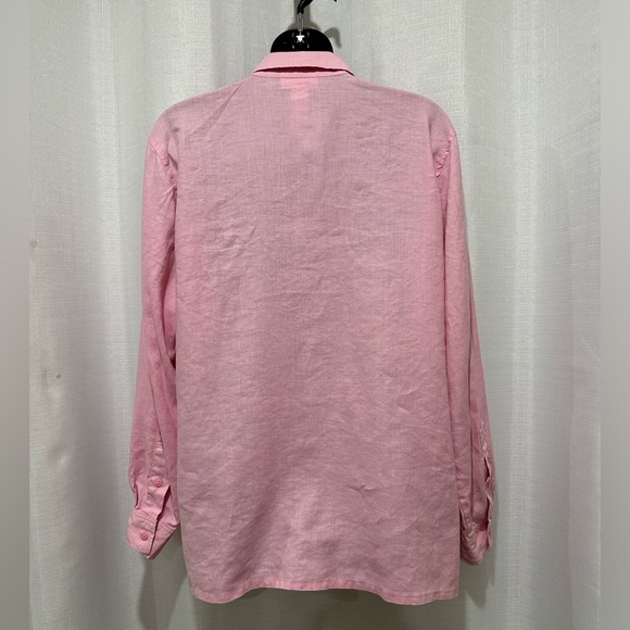 Jones New York Sport Size S 100% linen Pink roll-tab sleeve button front shirt - Picture 4 of 8